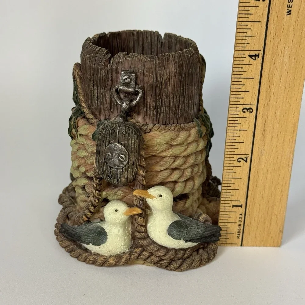 Pen Pencil Cup Holder Pier Design FIGI #22184 Resin Desk Office Seagull Rope Vtg